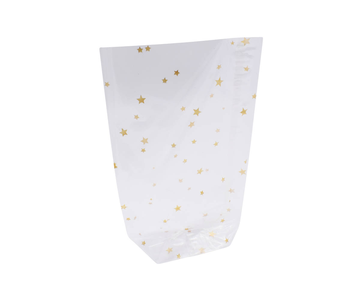 OPP Kreuzbodenbeutel mit goldenen Sternen 115x45x190mm