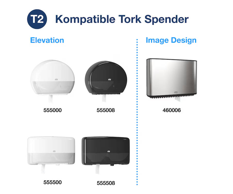 Tork Mini Jumbo Toilettenpapier Weiß T2 Premium 2-lagig – 110253 - 12 Rl/VE