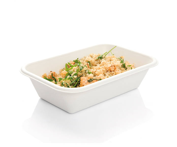 Bagasse Langschale tief, 950 ml, rechteckig 215x140x52 mm, 12x50 Stück