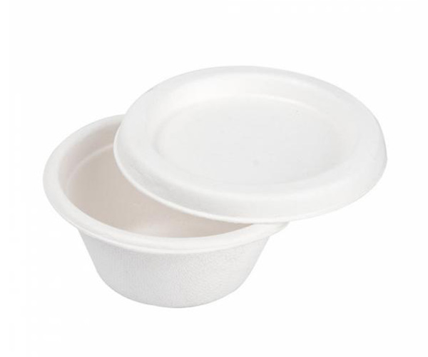 Bagasse Dressingbecher 60ml weiß, Kombi mit Deckel, 20x50 Stück