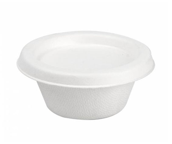 Bagasse Dressingbecher 60ml weiß, Kombi mit Deckel, 20x50 Stück