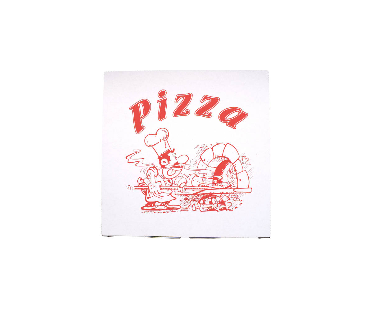 Pizza-Boxen weiß mit Standarddruck 240x240x30mm, 200 Stk.