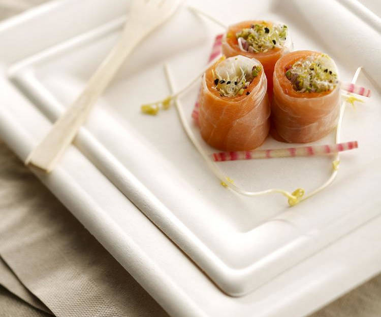 Teller Bagasse weiß quadratisch 150x150x12mm, 20x50 Stück