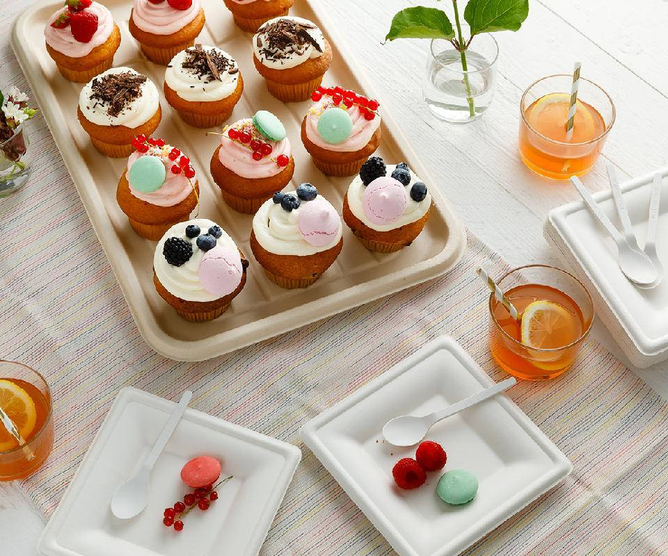 Teller Bagasse weiß quadratisch 150x150x12mm, 20x50 Stück