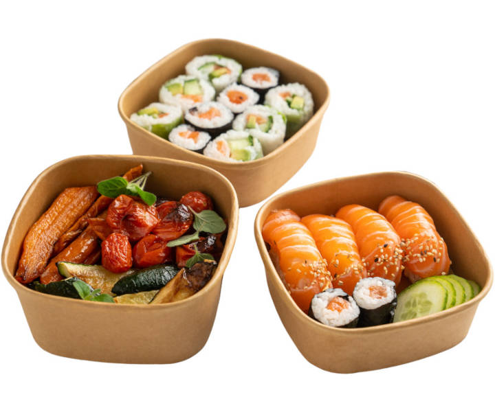 Square-Paper-Bowl Kraft braun 350ml, 13x13x4cm, 6x50 Stück