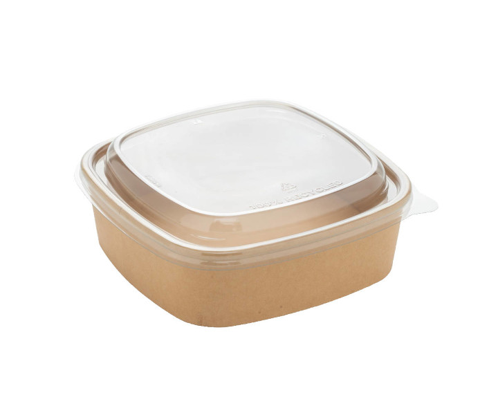 Square-Paper-Bowl Kraft braun 750ml, 17x17x5,2cm, 6x50 Stück